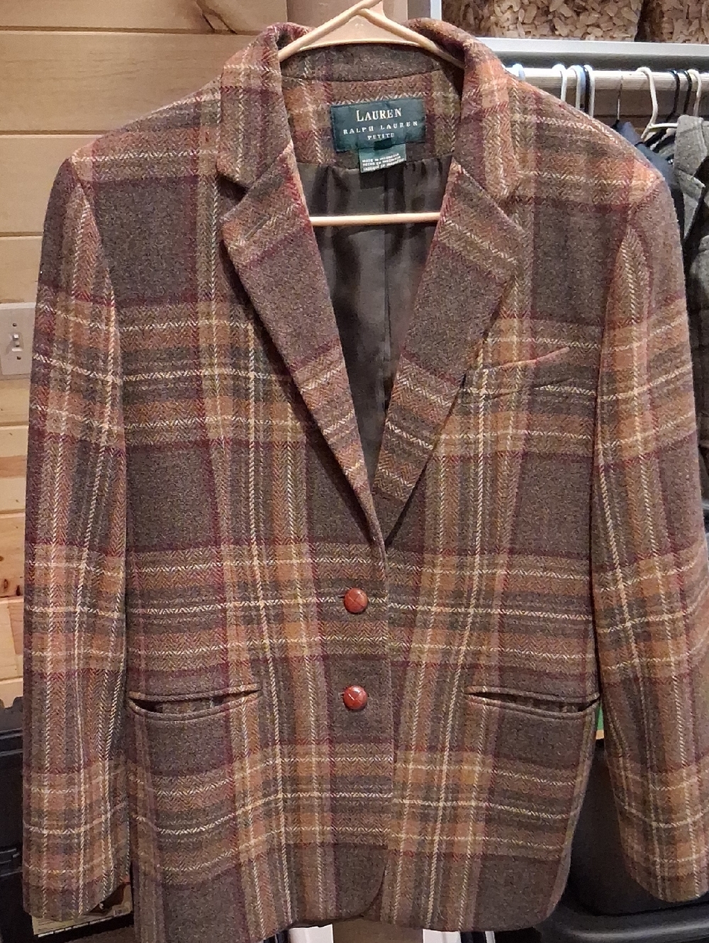 Lauren Ralph Lauren Brown Plaid Wool Blazer